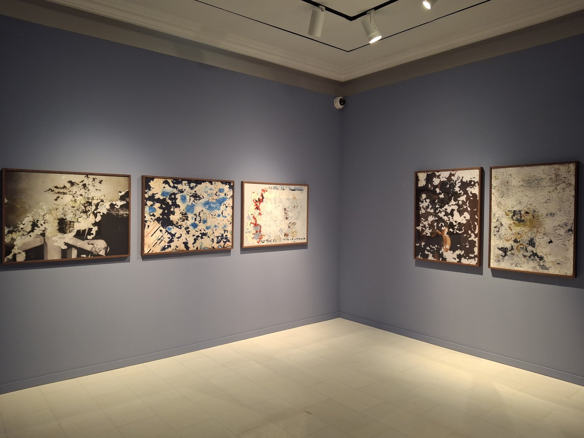 Sala de exposición con obras enmarcadas en una galería de arte